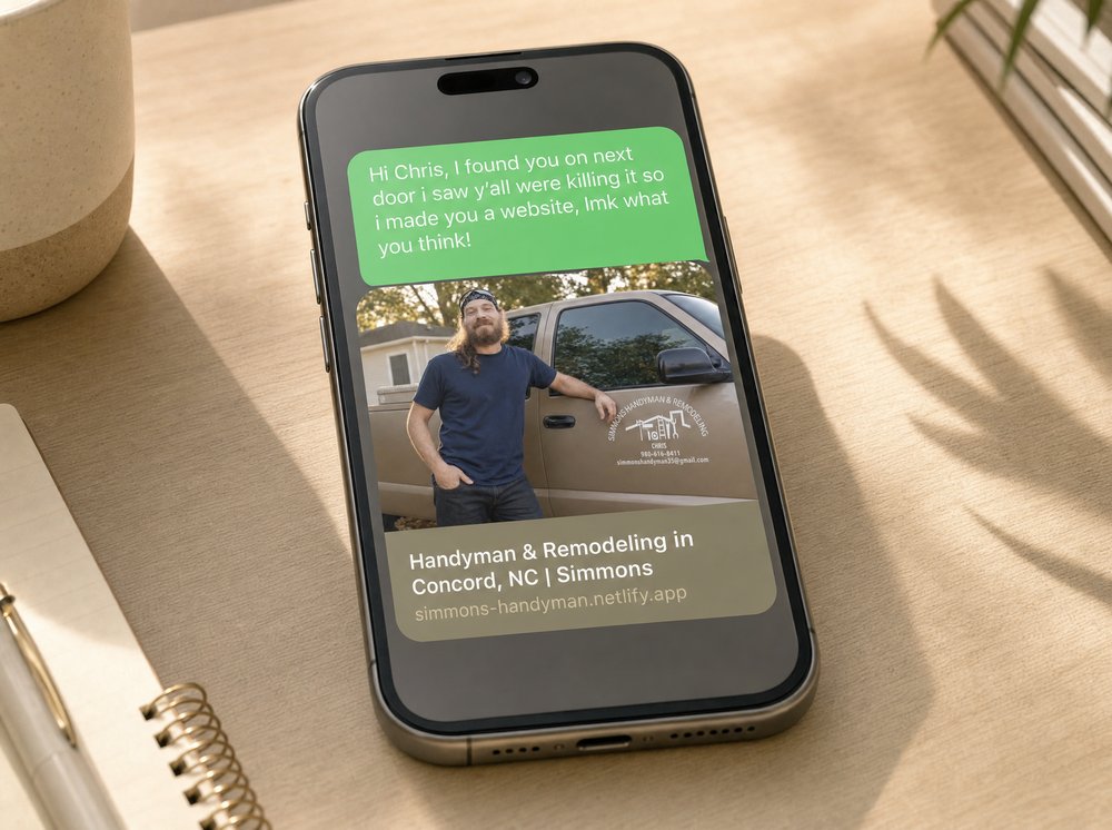 A text to a business owner with the site built for him